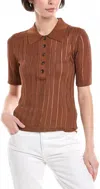 Frame Laddered Rib Polo In Light Camel In Brown