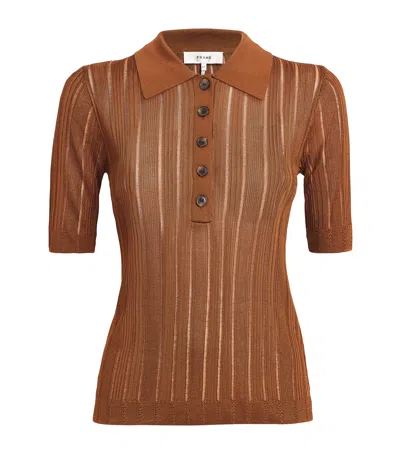 Frame Laddered Rib Polo Sweater In Light Camel