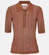 Frame Laddered Rib Polo Sweater In Brown