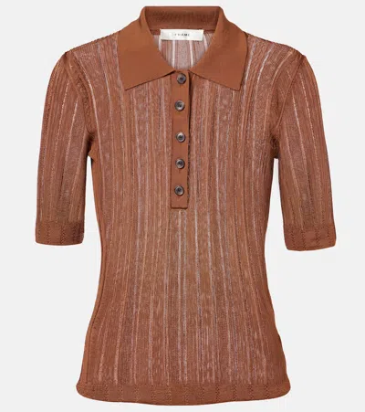 Frame Laddered Ribbed-knit Polo Shirt In Brown