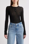 Frame Laddered Ribbed Long Sleeve Henley In Black