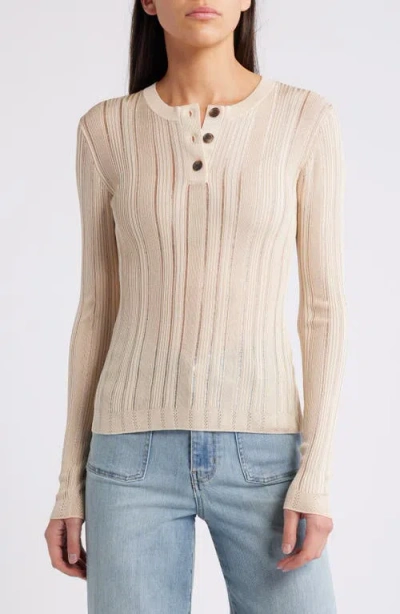 Frame Laddered Ribbed Long Sleeve Henley In Neutral