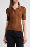 Frame Laddered Rib Short-sleeve Polo Top