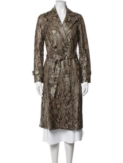 Pre-owned Frame Lamb Leather Animal Print Trench Coat In Brown