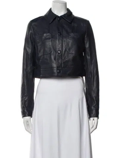 Pre-owned Frame Lamb Leather Biker Jacket In Blue