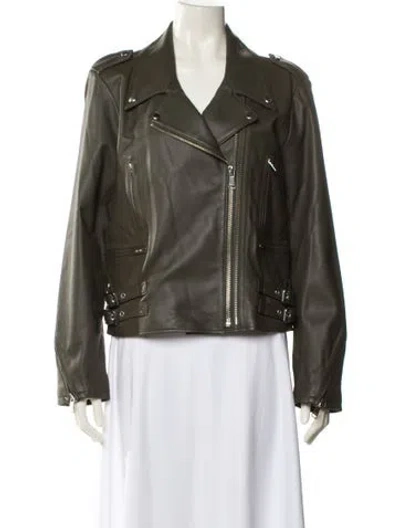 Pre-owned Frame Lamb Leather Biker Jacket In Green