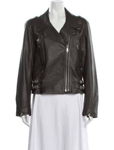 Pre-owned Frame Lamb Leather Biker Jacket In Green
