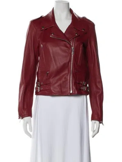 Pre-owned Frame Lamb Leather Biker Jacket W/ Tags In Red