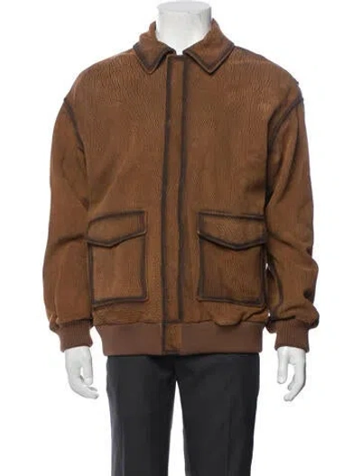 Pre-owned Frame Lamb Leather Bomber Jacket In Brown