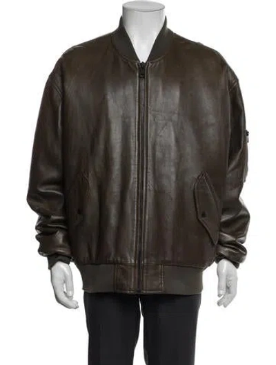 Pre-owned Frame Lamb Leather Bomber Jacket In Green