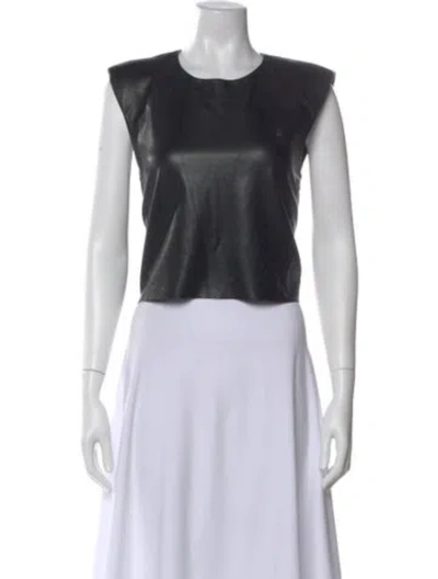 Pre-owned Frame Lamb Leather Crew Neck Top In Black