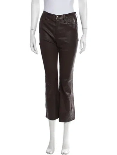 Pre-owned Frame Lamb Leather Flared Pants In Brown