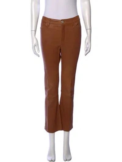 Pre-owned Frame Lamb Leather Flared Pants In Brown