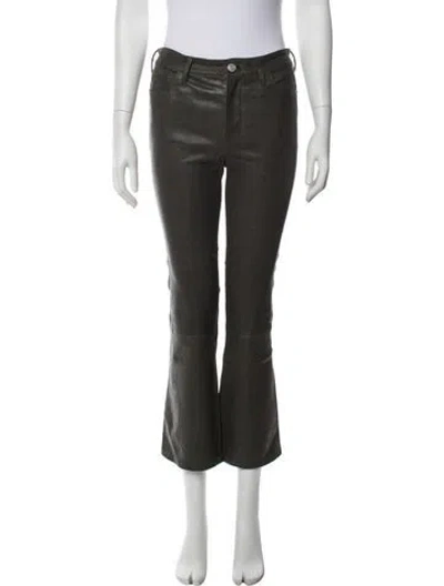 Pre-owned Frame Lamb Leather Flared Pants In Green