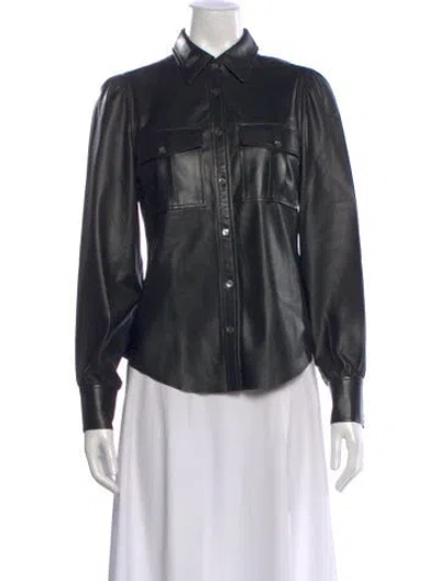 Pre-owned Frame Lamb Leather Long Sleeve Button-up Top In Black