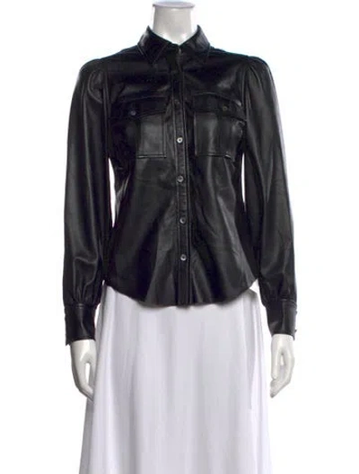 Pre-owned Frame Lamb Leather Long Sleeve Button-up Top In Black