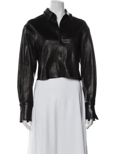 Pre-owned Frame Lamb Leather Long Sleeve Button-up Top In Black