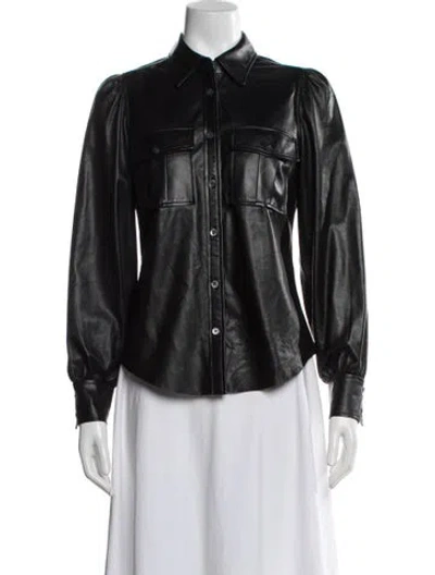 Pre-owned Frame Lamb Leather Long Sleeve Button-up Top In Black
