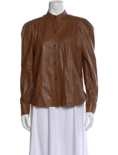 Pre-owned Frame Lamb Leather Long Sleeve Button-up Top In Brown