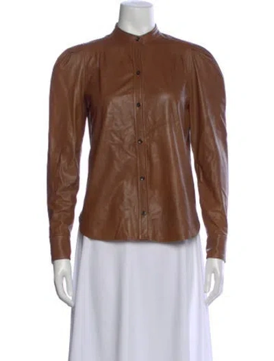 Pre-owned Frame Lamb Leather Long Sleeve Button-up Top In Brown