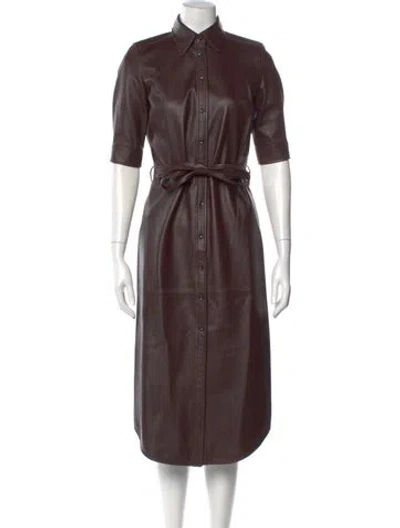 Pre-owned Frame Lamb Leather Midi Length Dress In Brown