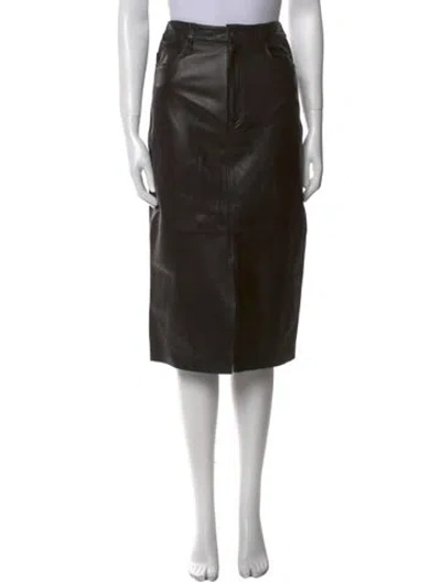 Pre-owned Frame Lamb Leather Midi Length Skirt In Black
