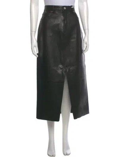 Pre-owned Frame Lamb Leather Midi Length Skirt In Black