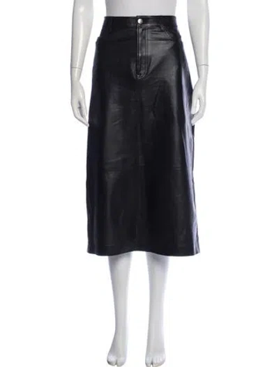 Pre-owned Frame Lamb Leather Midi Length Skirt In Black