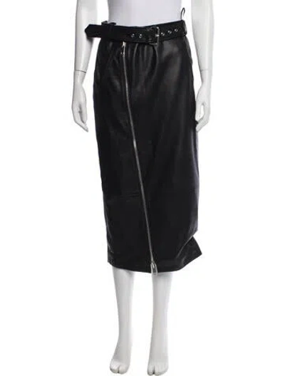 Pre-owned Frame Lamb Leather Midi Length Skirt In Black