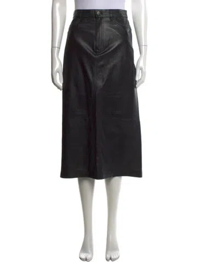 Pre-owned Frame Lamb Leather Midi Length Skirt In Black