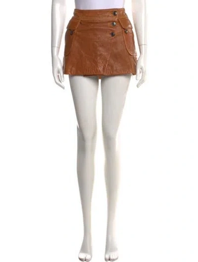 Pre-owned Frame Lamb Leather Mini Skirt In Brown