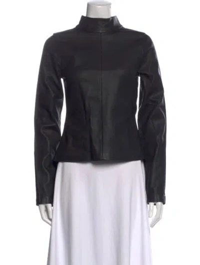 Pre-owned Frame Lamb Leather Mock Neck Sweatshirt In Black