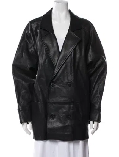Pre-owned Frame Lamb Leather Peacoat In Black