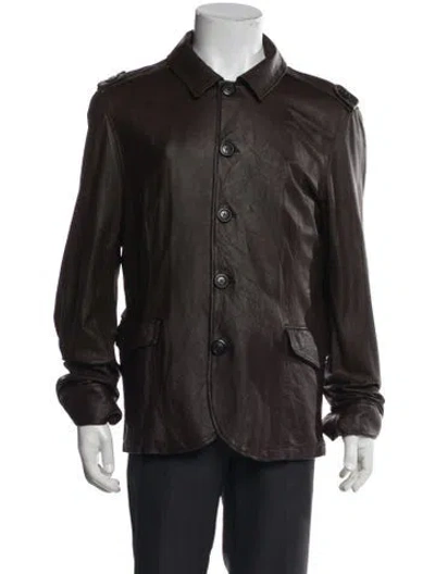 Pre-owned Frame Lamb Leather Peacoat In Brown