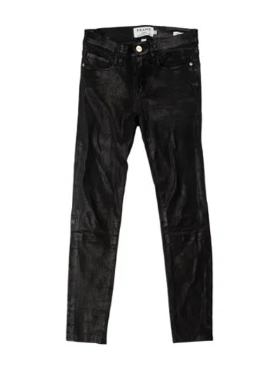 Pre-owned Frame Lamb Leather Skinny Leg Pants In Black