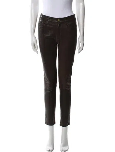 Pre-owned Frame Lamb Leather Skinny Leg Pants In Brown