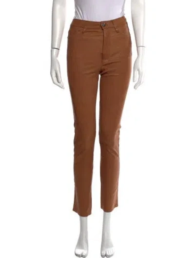 Pre-owned Frame Lamb Leather Skinny Leg Pants In Brown