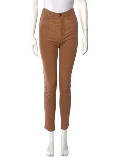 Pre-owned Frame Lamb Leather Skinny Leg Pants In Brown