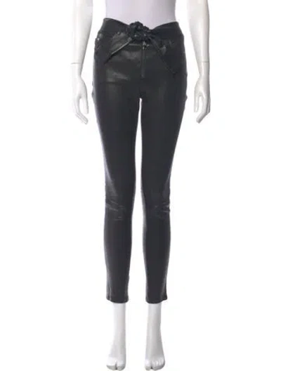 Pre-owned Frame Lamb Leather Skinny Leg Pants In Gray