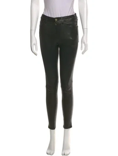 Pre-owned Frame Lamb Leather Skinny Leg Pants In Green
