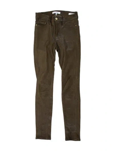 Pre-owned Frame Lamb Leather Skinny Leg Pants In Green