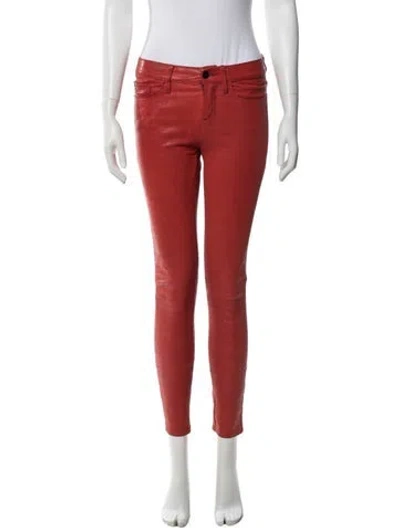 Pre-owned Frame Lamb Leather Skinny Leg Pants In Orange