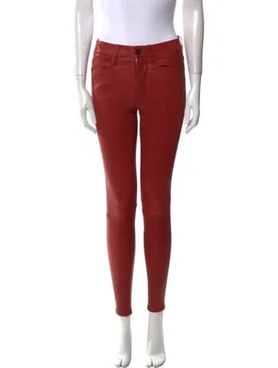 Pre-owned Frame Lamb Leather Skinny Leg Pants In Red