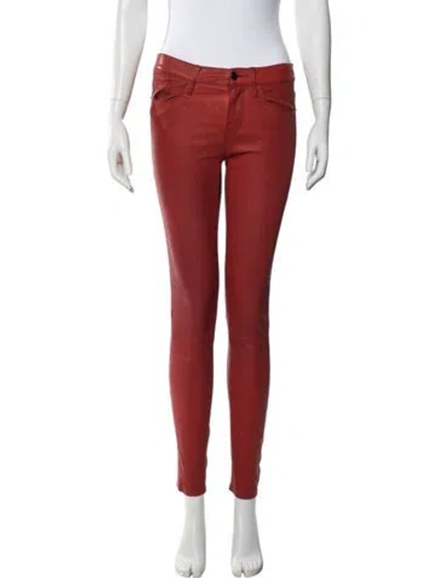 Pre-owned Frame Lamb Leather Skinny Leg Pants In Red