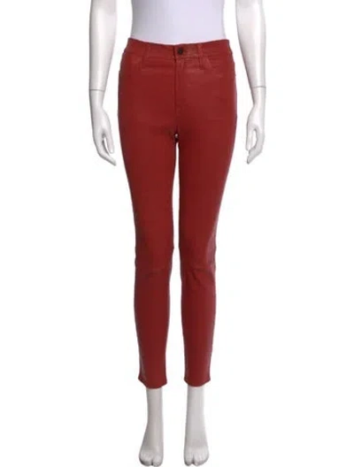 Pre-owned Frame Lamb Leather Skinny Leg Pants In Red