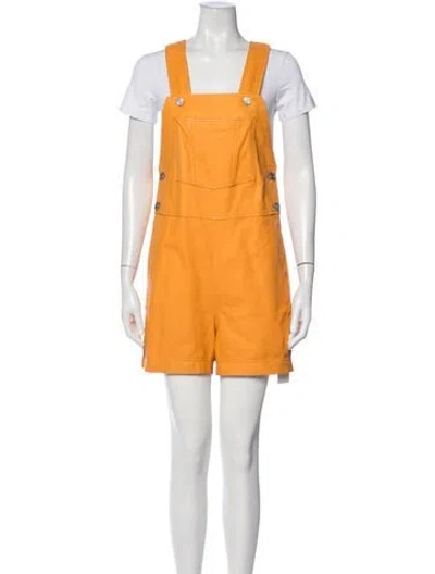 Pre-owned Frame Lamb Leather Square Neckline Overalls In Orange