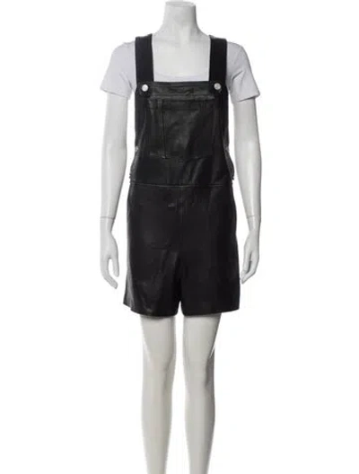 Pre-owned Frame Lamb Leather Square Neckline Overalls W/ Tags In Black