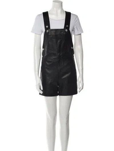 Pre-owned Frame Lamb Leather Square Neckline Romper In Black