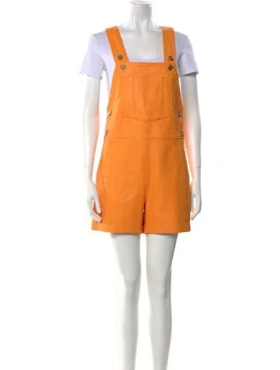 Pre-owned Frame Lamb Leather Square Neckline Romper In Orange