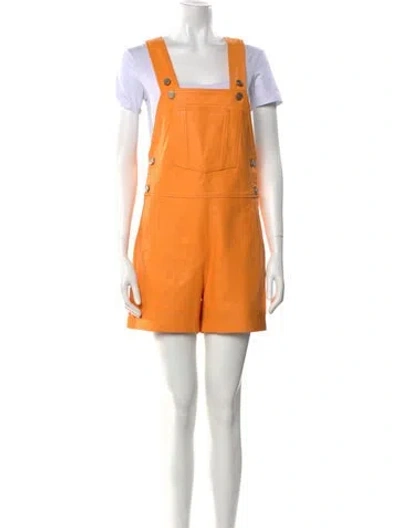 Pre-owned Frame Lamb Leather Square Neckline Romper W/ Tags In Orange